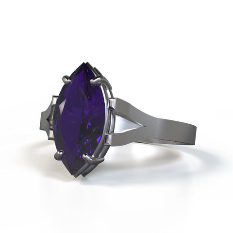 university ring with amethyst in sterling silver